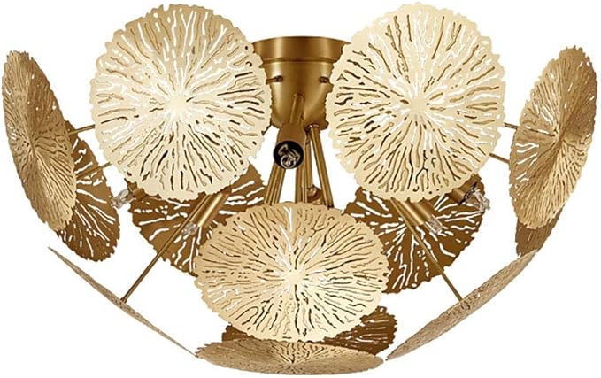 NSXBY Nordic Lotus Blad Shape Plafondlamp voor Slaapkamer Woonkamer Hotel - Art Design E14 Moderne Designer, Geborsteld Messing Inbouw Lichtarmatuur - Gouden, 50 x 50 cm
