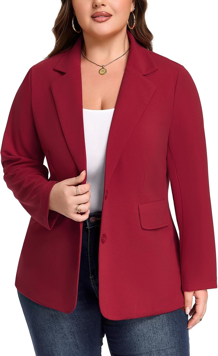 Plus Size Casual Blazers for Curvy Women Button Front Long Sleeve Work Office Blazer Jacket Pockets