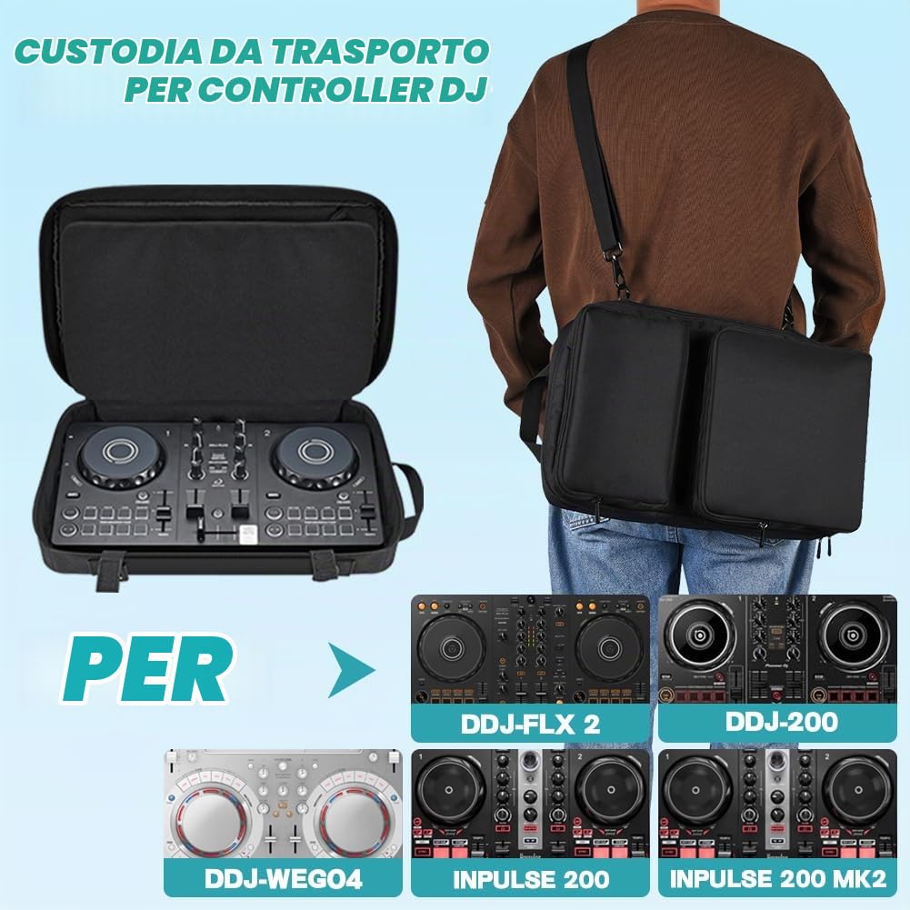 Custodia per Controller DJ per Pioneer DDJ-200/DDJ-WeGO4, per AlphaTheta DDJ-FLX 2, per Controller DJ Hercules Inpulse 200/200 MK2 Copertura da Viaggio Portatile con Tracolla