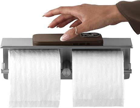 Bobrick Surface-Mounted Toilet Tissue Dispenser & Utility Shelf, Satin-Finish Stainless Steel, ADA Compliant, Holds Double Standard Rolls Model B-540