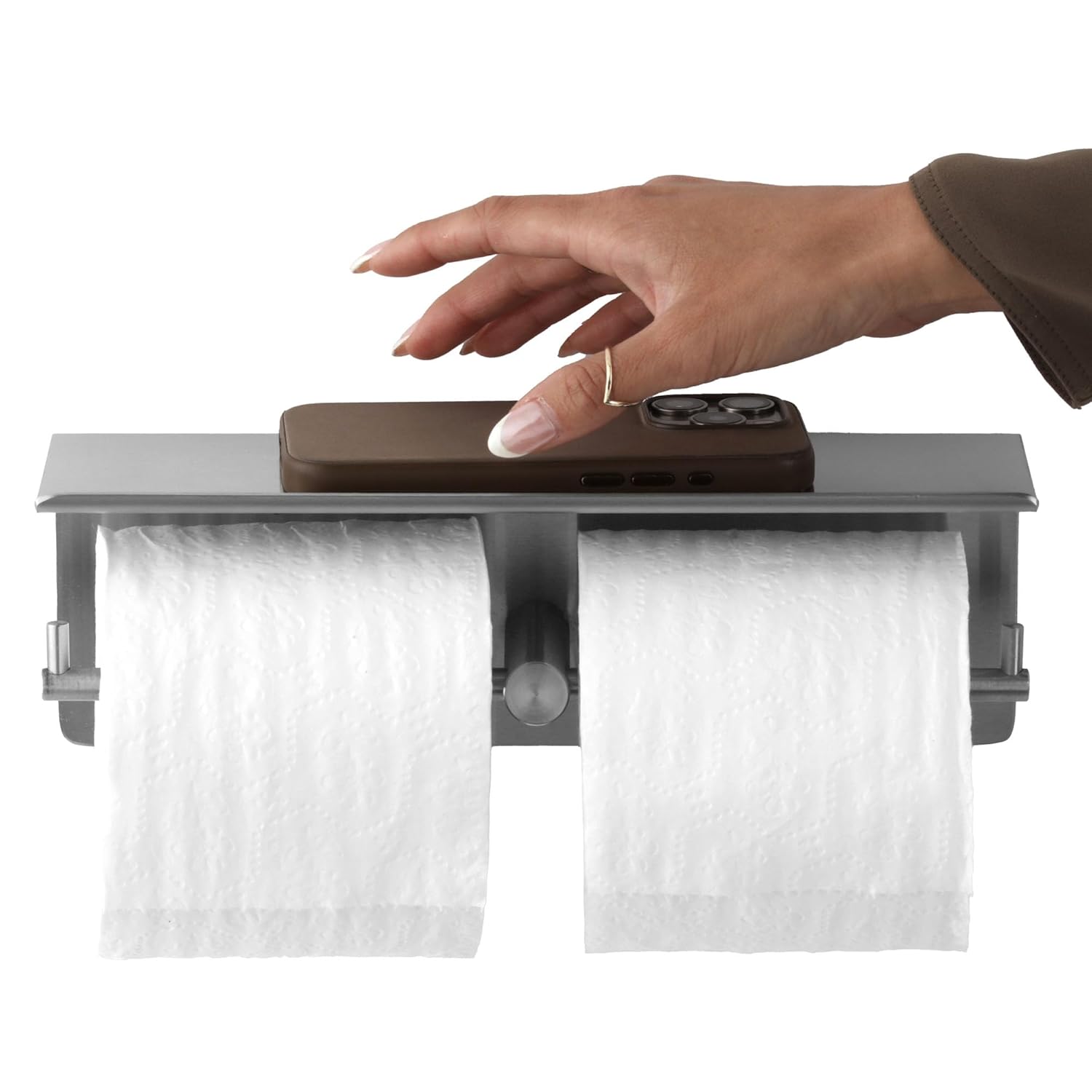 Bobrick Surface-Mounted Toilet Tissue Dispenser & Utility Shelf, Satin-Finish Stainless Steel, ADA Compliant, Holds Double Standard Rolls (Model B-540)