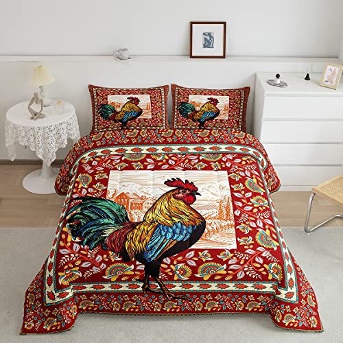 Castle Fairy Beautiful Rooster Boys Girls Comforter Set Full Size,Western Farm Animal Duvet Teens Bedroom Decor,Indian Style Paisley Flower Brushed Microfiber Soft Bedding Comforter For Kids #TOP12