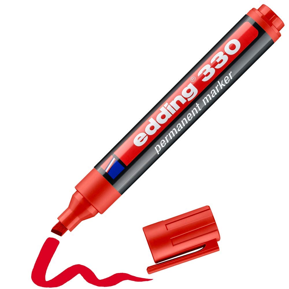 edding 330 marcador permanente - rojo - 1 rotulador- punta biselada 1-5 mm - resistente al agua, de secado rápido, rotuladores indelebles - para cartón, plástico, vidrio, madera, metal