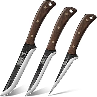 HOSHANHO Butcher Knife Set 3-Piece, Super Sharp Hand Forged Fillet & Dividing & Paring Knife Set, Upgraded High Carbon Stainless Steel Meat Cutting for Home, Outdoor
