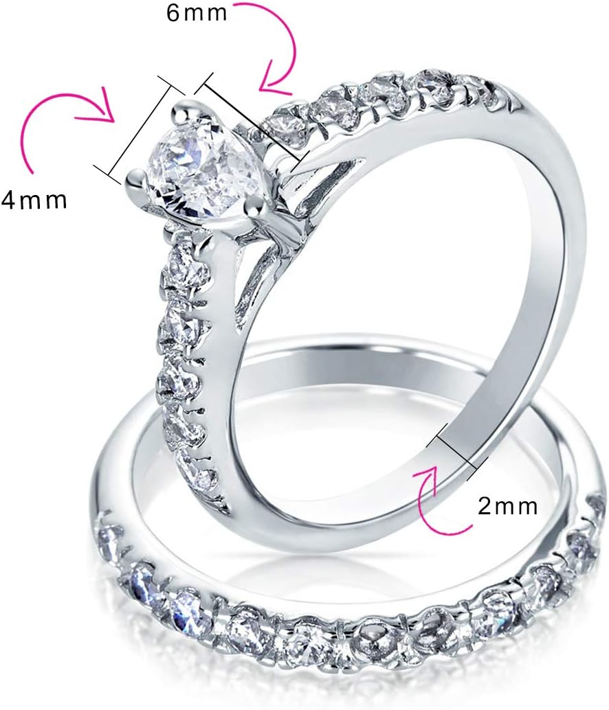 Bling Jewelry Bridal Traditional Cubic Zirconia 2-3 CTW Round Brilliant Cut Solitaire Marquise AAA CZ Band Inset Guard Enhancers Engagement Ring vWedding Ring Set For Women .925 Sterling Silver