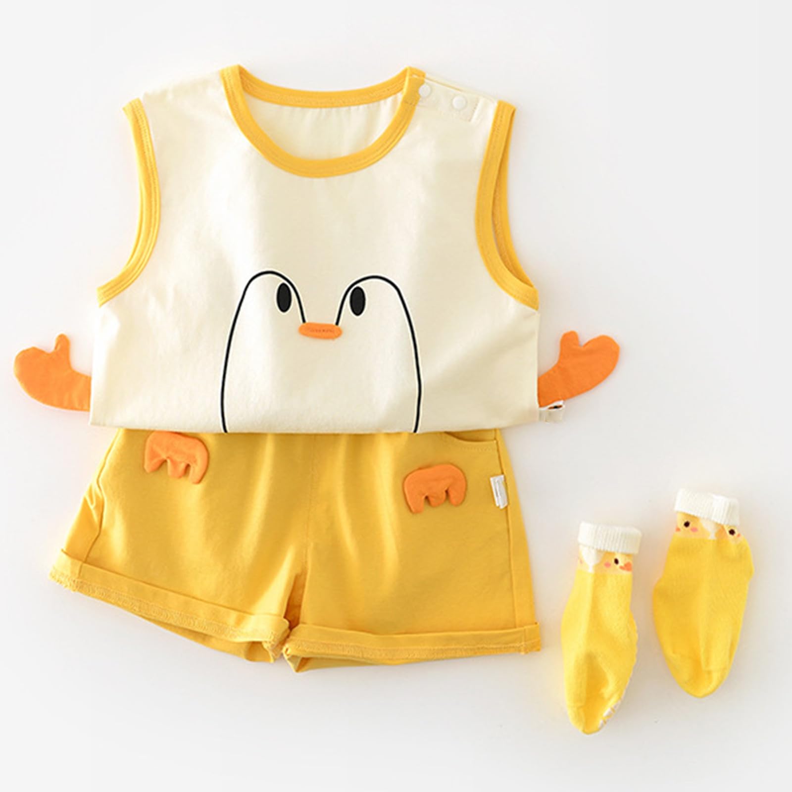 Tenue d'été pour enfant garçon avec motif pingouin - Gilet sans manches - Short - Paire de chaussettes - Combinaison de loisirs - Mignon dessin animé - Doux et respirant - Ensemble de