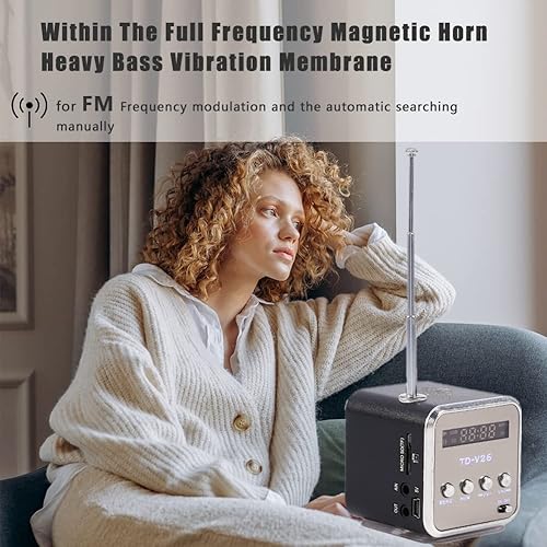 Miniatura 3 de Mini altavoz portátil reproductor de música, radio FM, altavoz estéreo, soporte para tarjeta TF y disco U, diseño breve, mini altavoz perfecto para