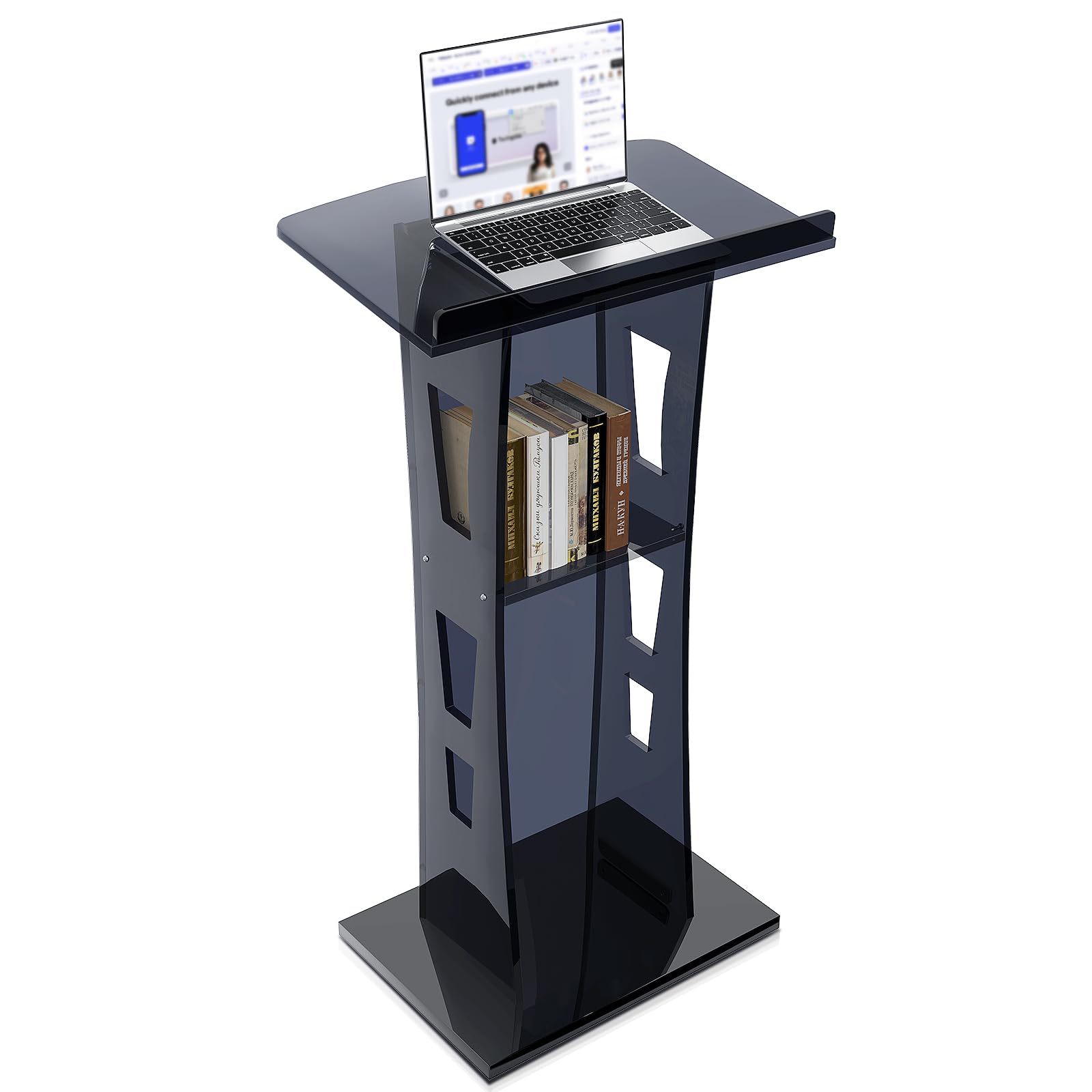 Acrylic Podium Stand, Pulpits for Churches with Tilting Top, Open Storage Space, 45 Inch Pulpitos para Iglesias, Lectern Podium for Classroom, Wedding, Concert Speech, Black