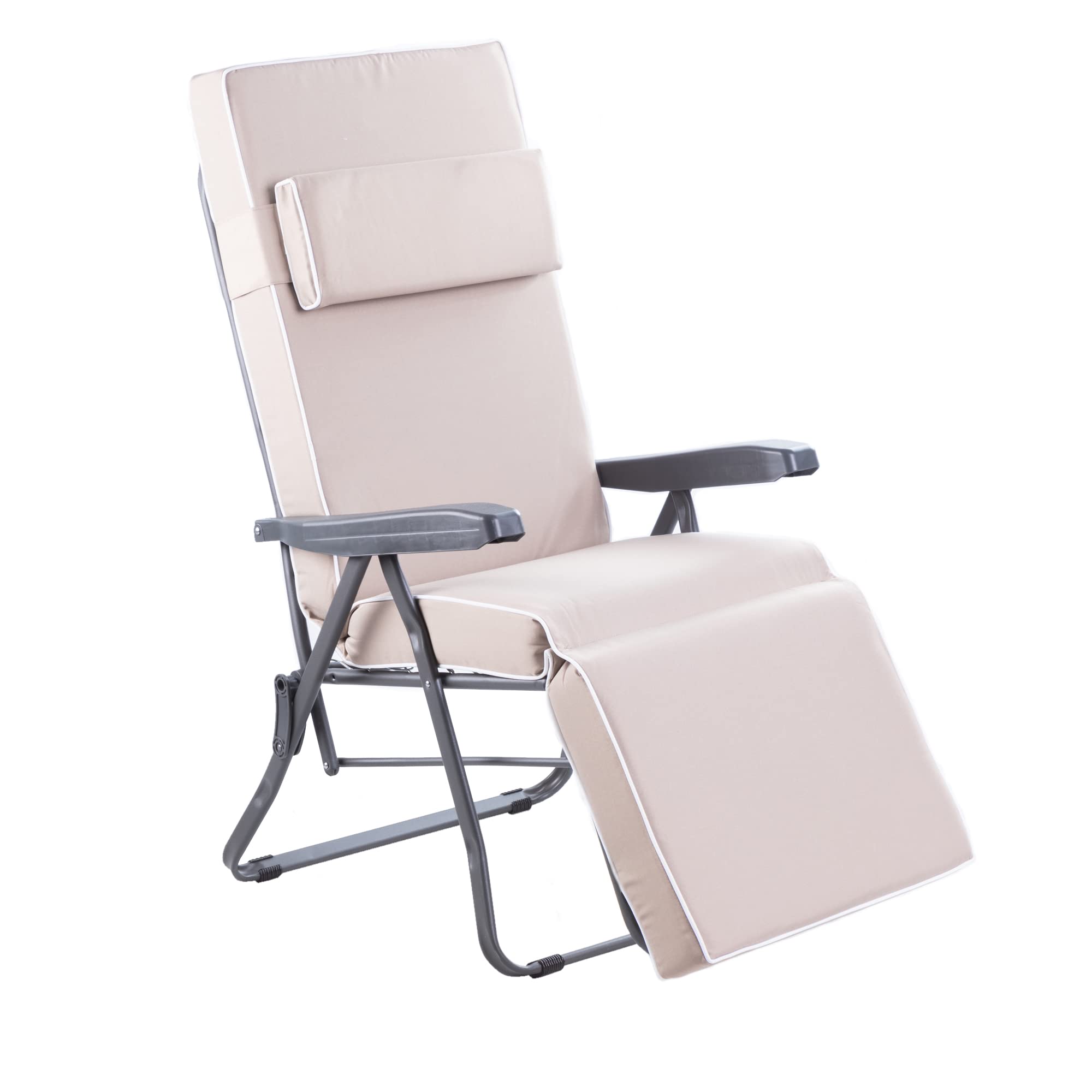 Alfresia Relaxer Garden Chair, Folding Outdoor Garden Chair with Luxury Cushion, Headrest and Footrest, Charcoal Frame