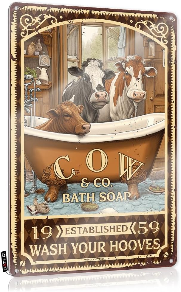 Room Door Decor Cow Bath Soap Wash Your Hooves Tin Sign Funny Postersgothic Decor For Bedroomcoffee Station Decorkids Posters For Boys Room Funny Plaques For Men Outdoor Signs And Decor(30X40CM)