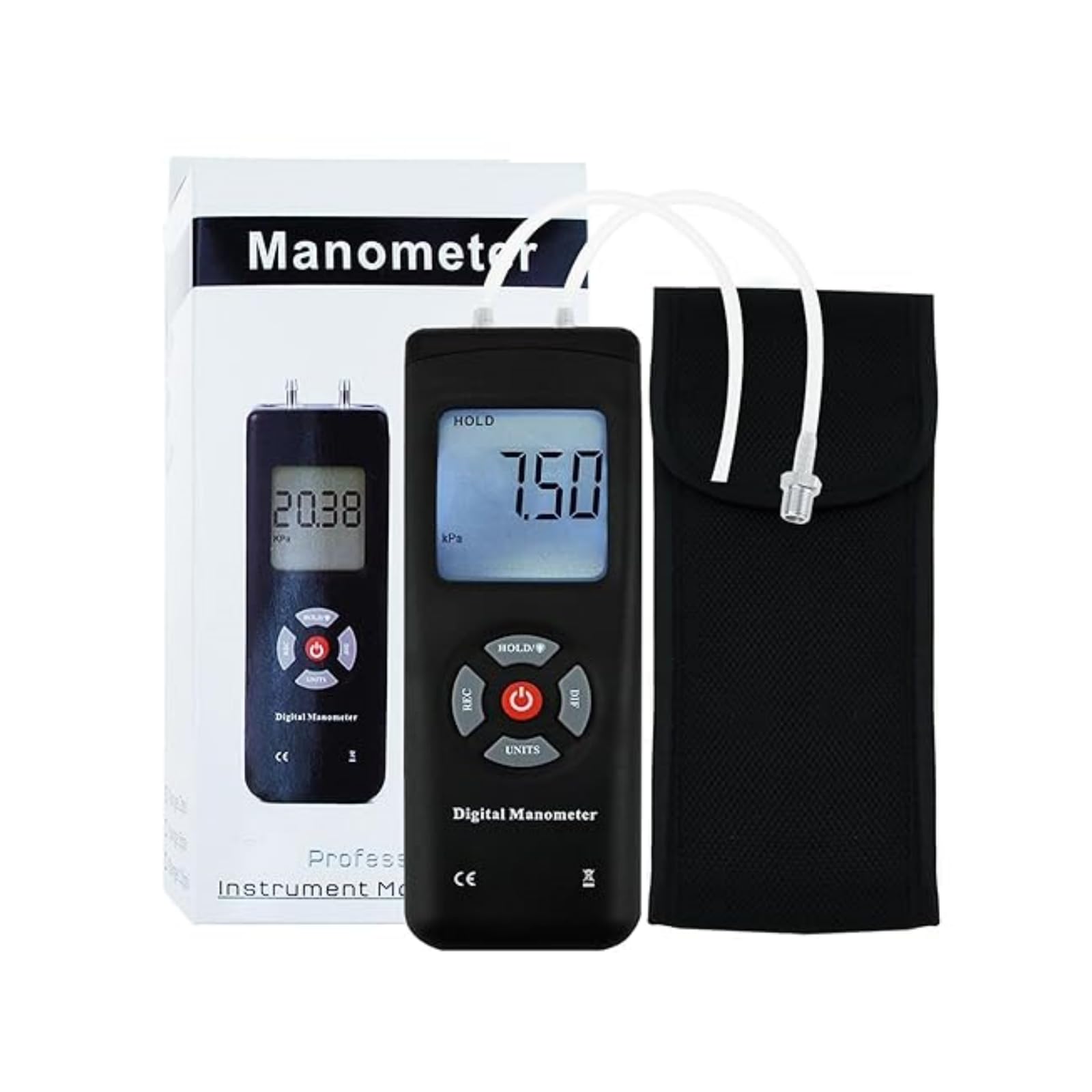 Digital Dual-Port Manometer Gas Pressure Tester with Backlight, Data Recording, and 12 Measurement Units - HVAC Air Pressure Meter for Accurate