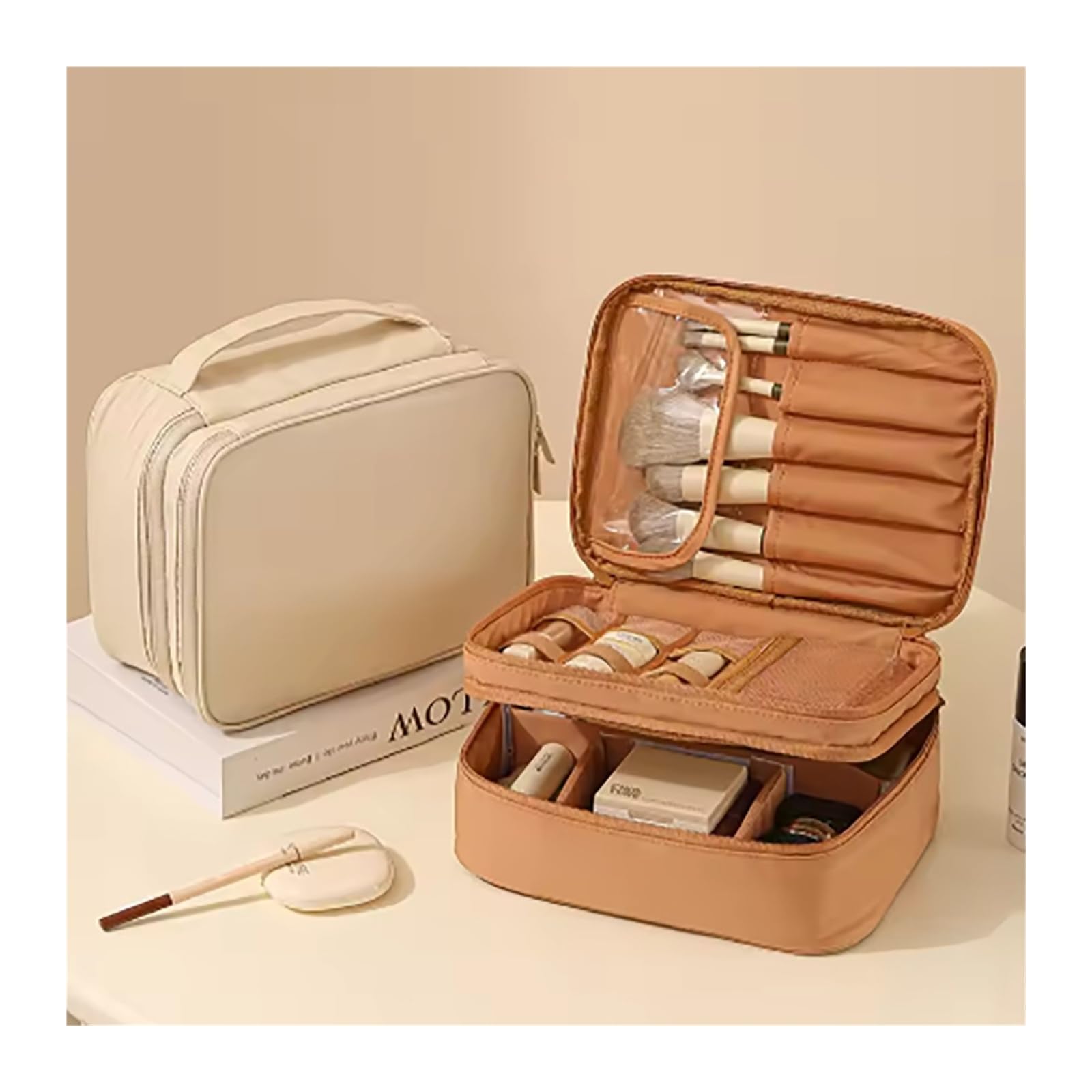Bolsa de viaje for maquillaje y artículos de tocador de tela Oxford | Bolsa organizadora impermeable for cosméticos, cables, artículos de tocador y artículos diarios.(Black Single-Layer)