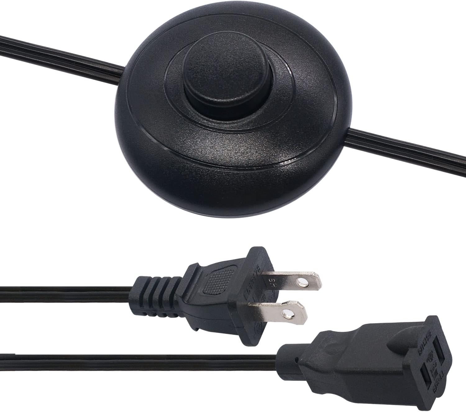 weideer 2 Outlet Extension Cord with Foot Switch ON Off 18AWG 6TF Wire Cable Power Plug Inline Lamp Light Black Round Foot Pedal Push Switch