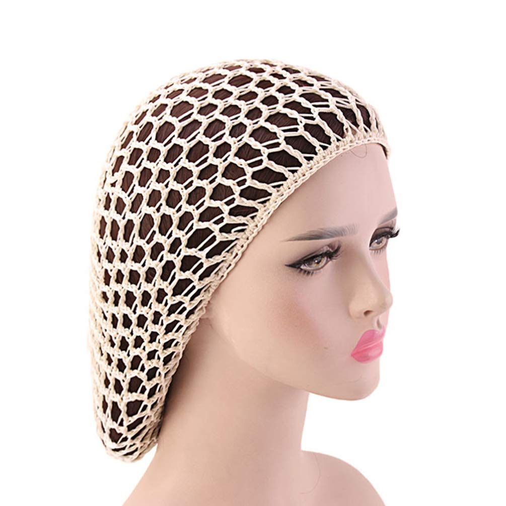 Minkissy 2 Stück Schlafende Haarnetze Häkeln Haarnetz Langes Haar Snood Cover Turban für Frauen Mädchen Beige Kaffee