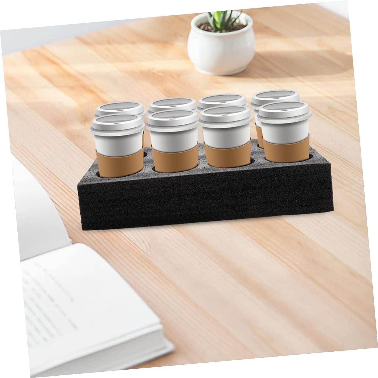 Drink Carrier Tray for 4 Cups Portable Beverage Takeout Tray with Foam Cup Holders 13.77X7.87X5.51 Inch Lightweight Multi-Use Drink Carrier for Office Picnic Party