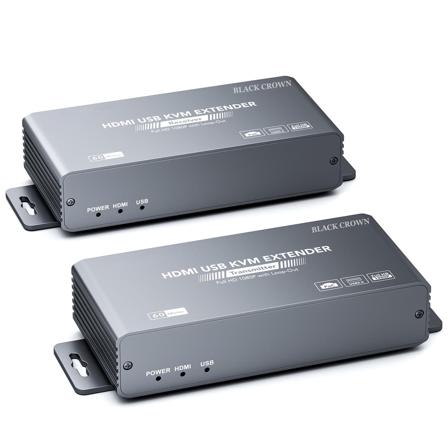 BLACK CROWN HDMI KVM Extender 60m by Cat5e/6 Cable, USB RX TX Extender POC 1080P 60Hz KVM HDMI Extensor Over Ethernet 60M Loop Audio & Video Synchronization.(Space Grey)-picture-13