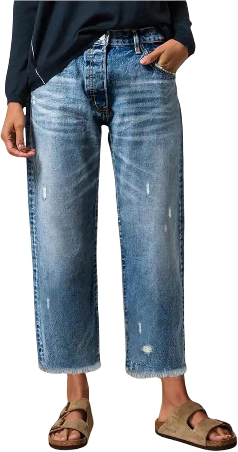 SOLY HUX Women's Straight Leg Ripped Jeans Casual Vintage Denim Pants with Pocket