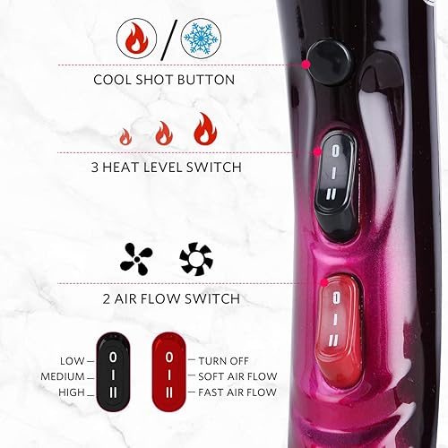 Miniatura 3 de Mannice Secador de pelo, 3500 vatios profesional de salón iónico con motor de CA, 3 ajustes de calor, 2 velocidades, botón de disparo frío, cerámica