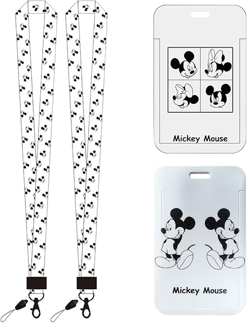 BESTZY Mickey Lanyard with Card Holder Neck Strap Mickey Badge Lanyard for Kids Detachable Card Holders for Office School Supplies, ID Card, Keys 2pcs (C)