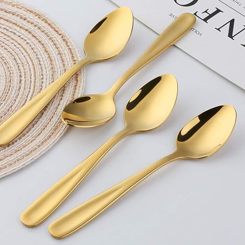 Miniatura 2 de Juego de 12 cucharas de café de acero inoxidable, mini cucharas de servir para té, postre apto para lavavajillas, 5.4 pulgadas, color dorado