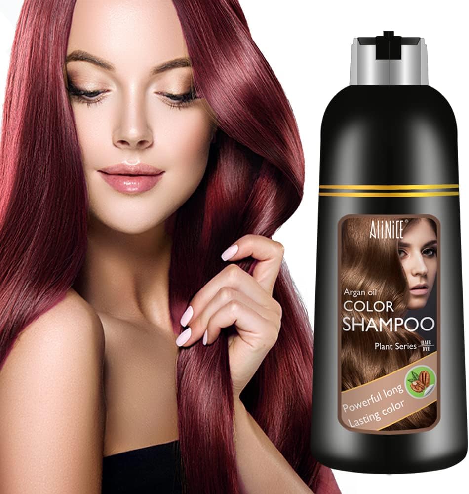 Hair Color Shampoo & Conditioner - Enriched Gray Hair Dye Formula for Long-Lasting, DIY Color in Minutes (Wine Red, 500ml)