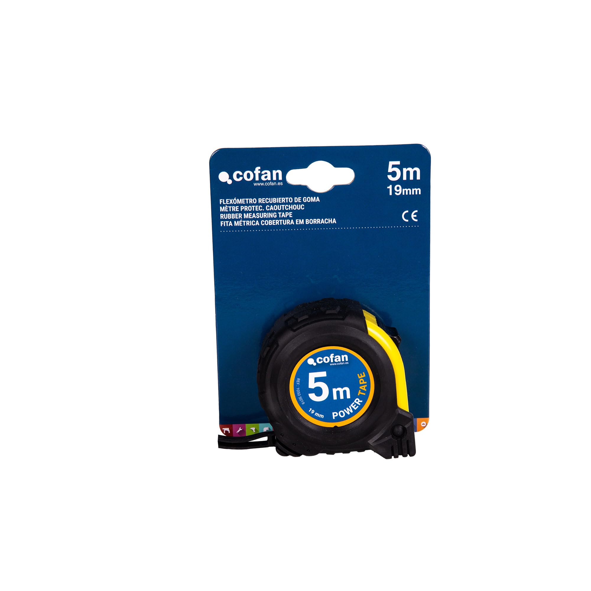 Cofan Espositore per Flexometri con protezione in gomma di Cofan | Include 12 flessometri | Flexometro 3 m x 19 mm o 5 m x 19 mm (foglio) (12, 5 m x 19 mm)