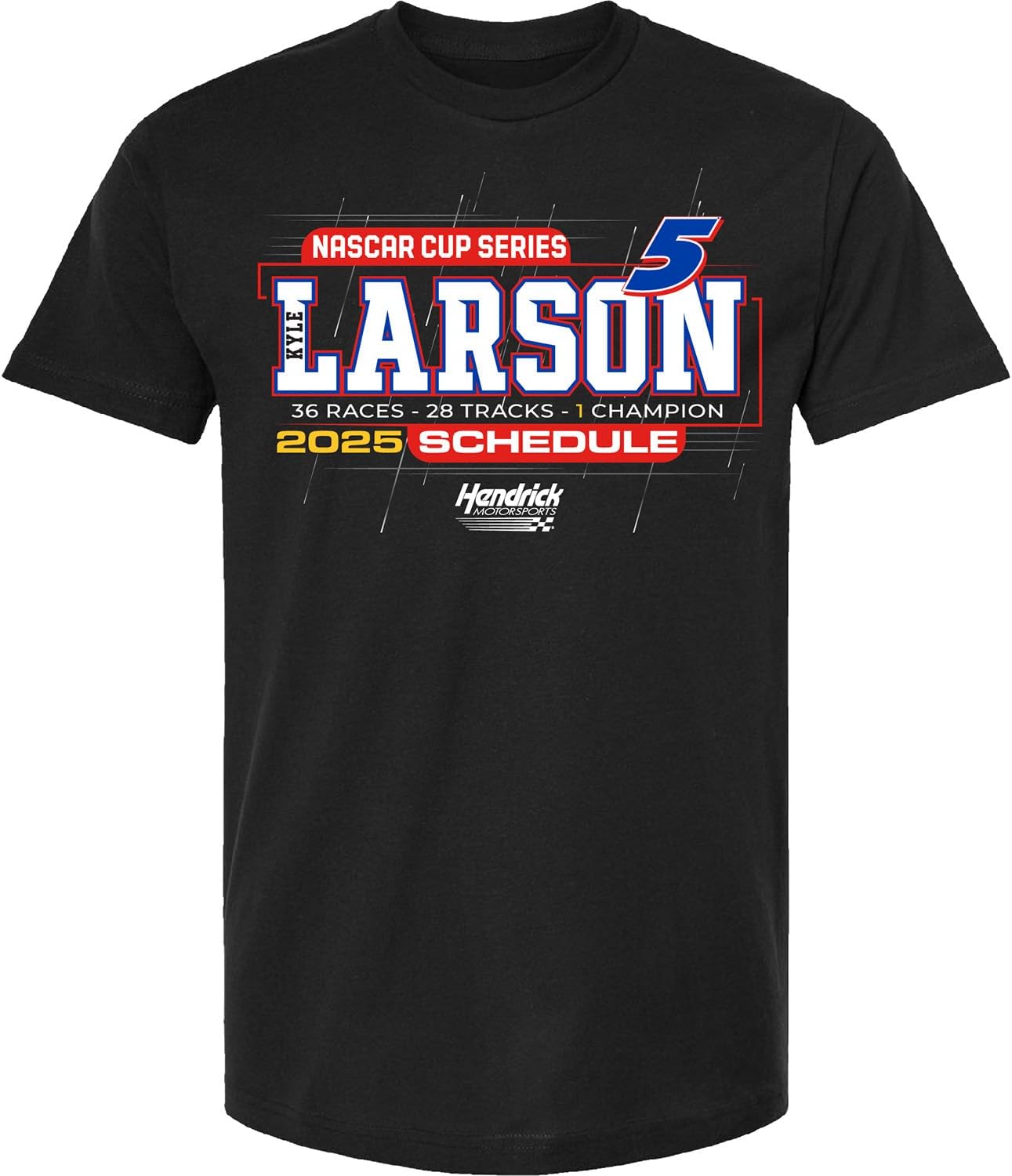 Checkered Flag Sports Kyle Larson 2025 NASCAR Cup Series Schedule T-Shirt Black (US, Alpha, XX-Large, Regular, Regular, Black)