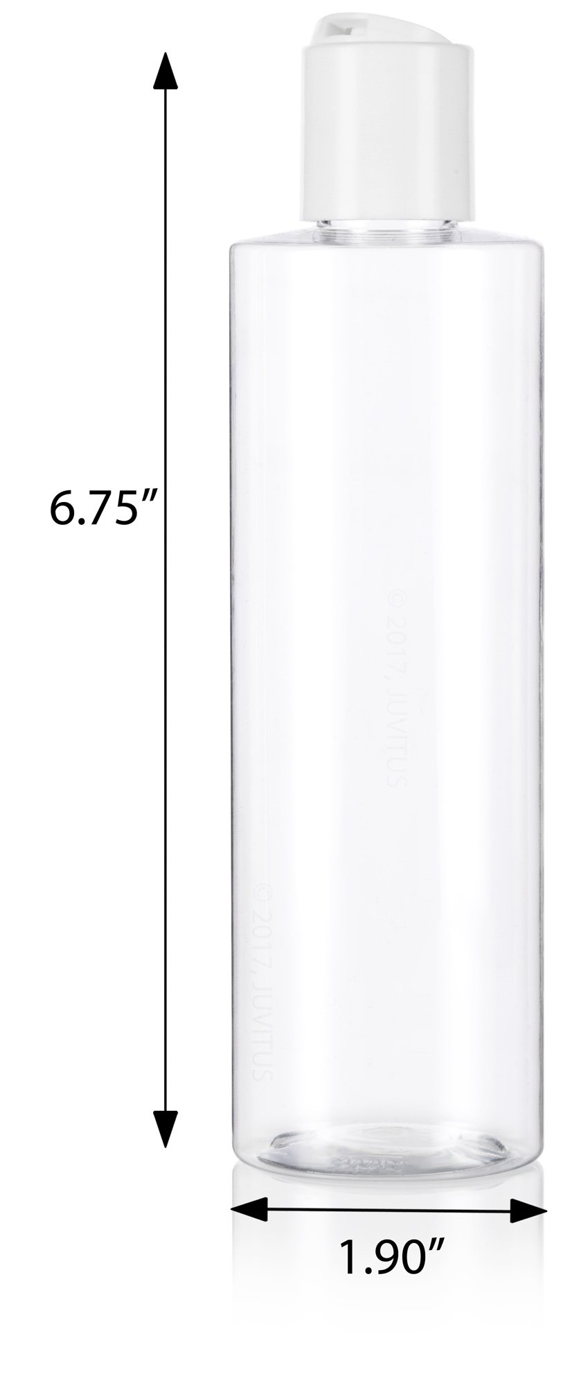 JUVITUS 8 oz Clear Cylinder Plastic PET Bottles with White Disc Cap (6 pack)