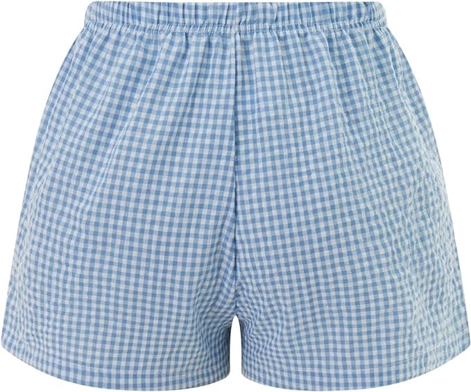 Image of Womens Y2k Plaid Shorts Women Cute Lounge Pajama Sleep Comfy & Casual Gingham PJ Boxer Shorts