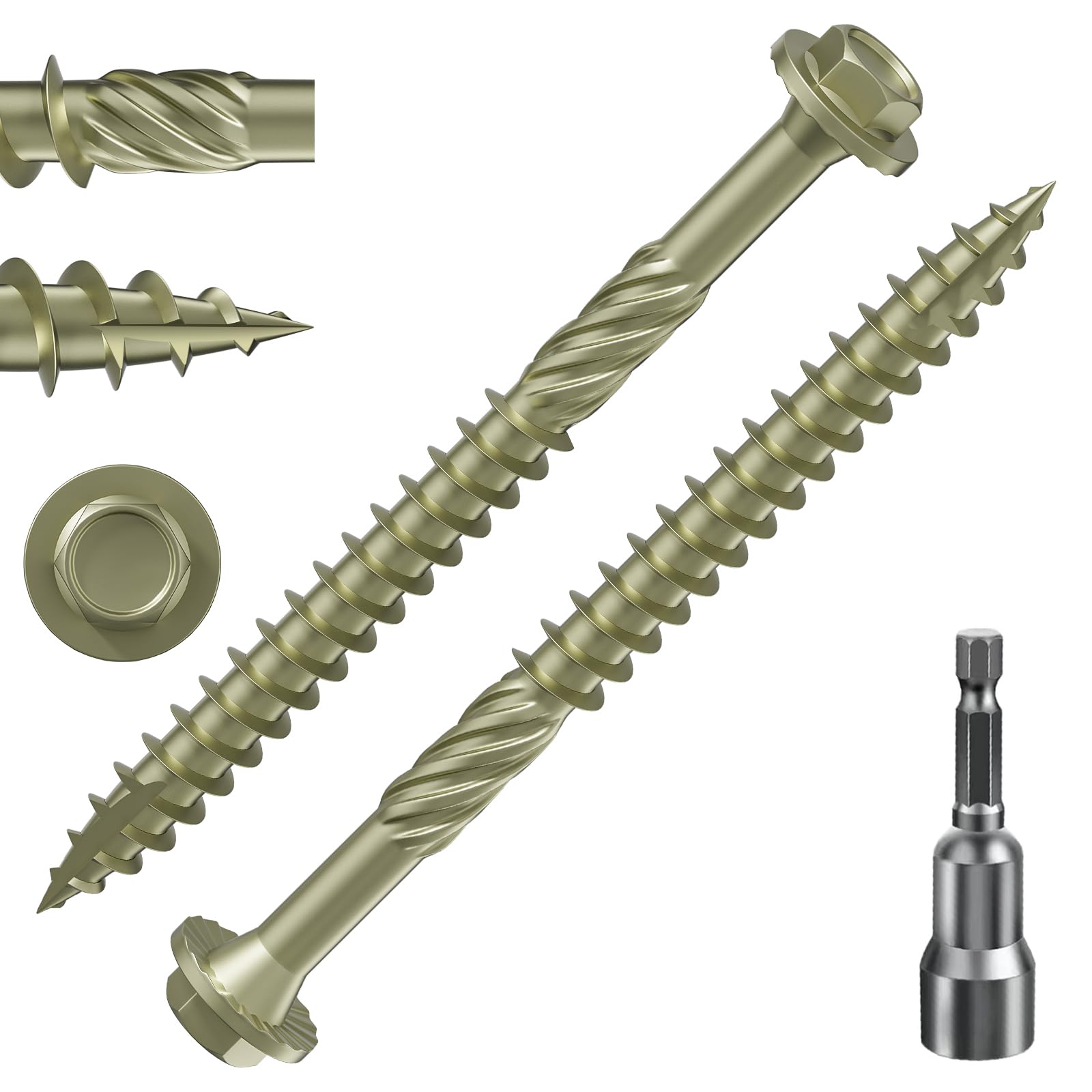 Wensilon (2 lbs)#12 x 3 Yellow Hex Exterior Lag Screws, Structural Wood Screw, Heavy Duty Construction Screw, Rust Resistant, Washer Head, Yellow Coated Exterior Wood Screws