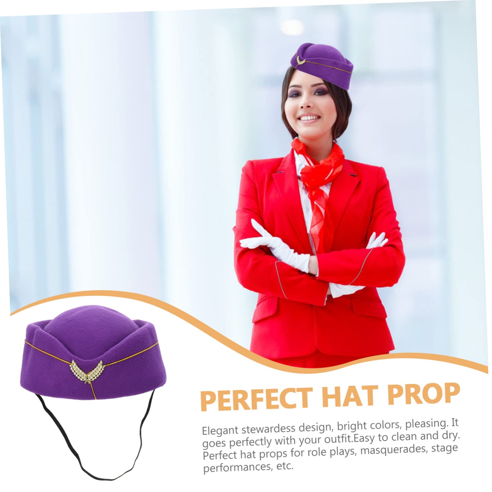 5piezas Sombrero De Azafata De Aerolínea Para Disfraces Elegante Gorra De Uniforme Cosplay Para Fiestas Eventos y Espectáculos Morado