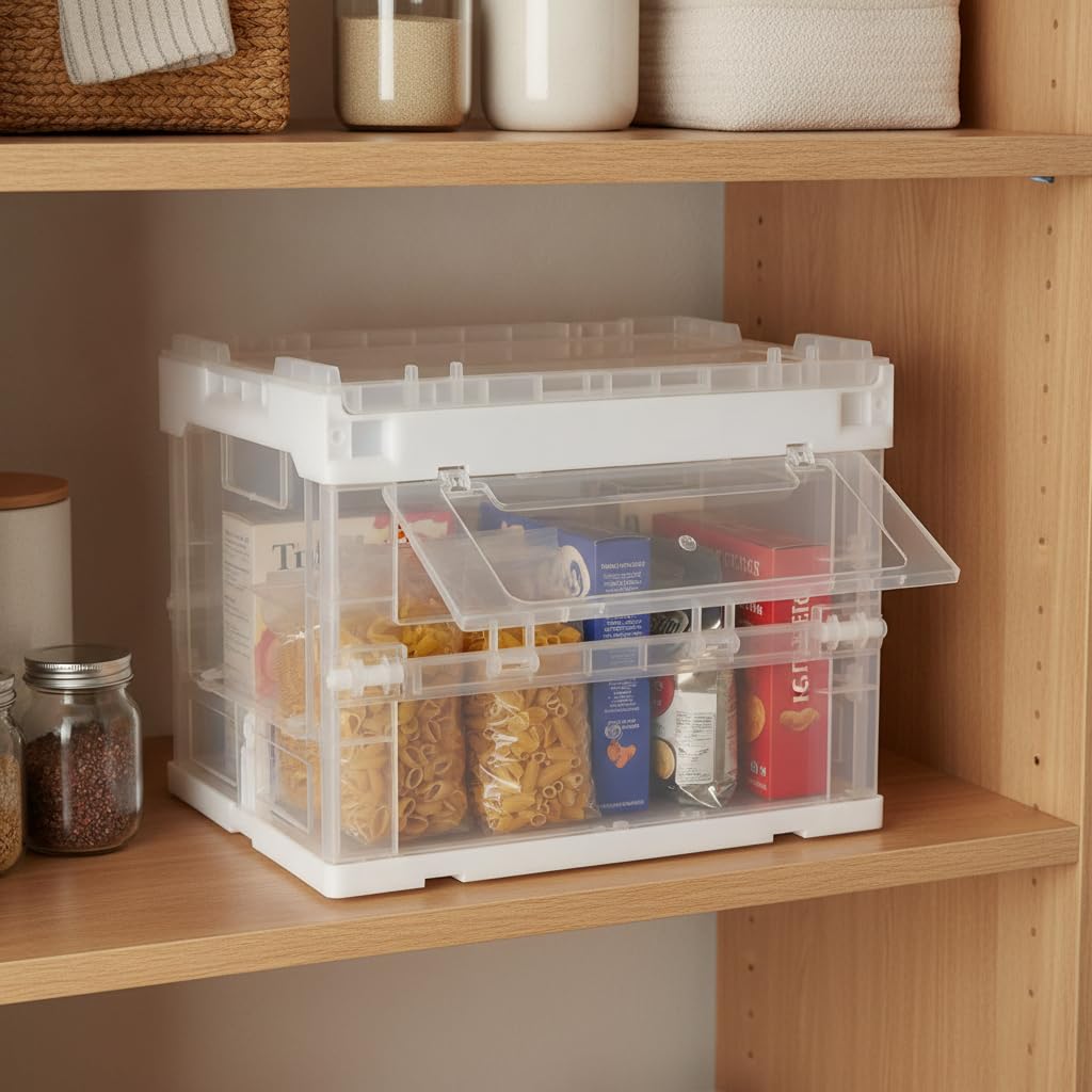 Caja Almacenamiento Plegable Industrial, 36x26x28.5cm Transparente
