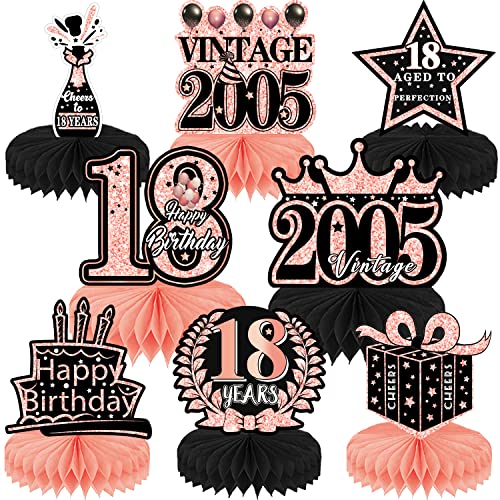 Refavor 18Th Birthday Decorations For Girls - 8Pcs Pink Birthday Party Decorations 2005 Happy 18Th Centerpieces Honeycomb Table Toppers Vintage 18 Years Old Rose Gold Party Supplies Girls #TOP23