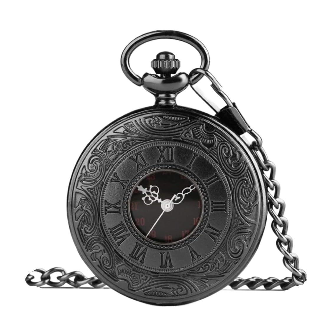 Reloj de Bolsillo Unisex Reloj De Bolsillo Vintage Escala Movimiento Cuarzo Números Arábigos Romanos Esfera Negra Clásico Fiestas