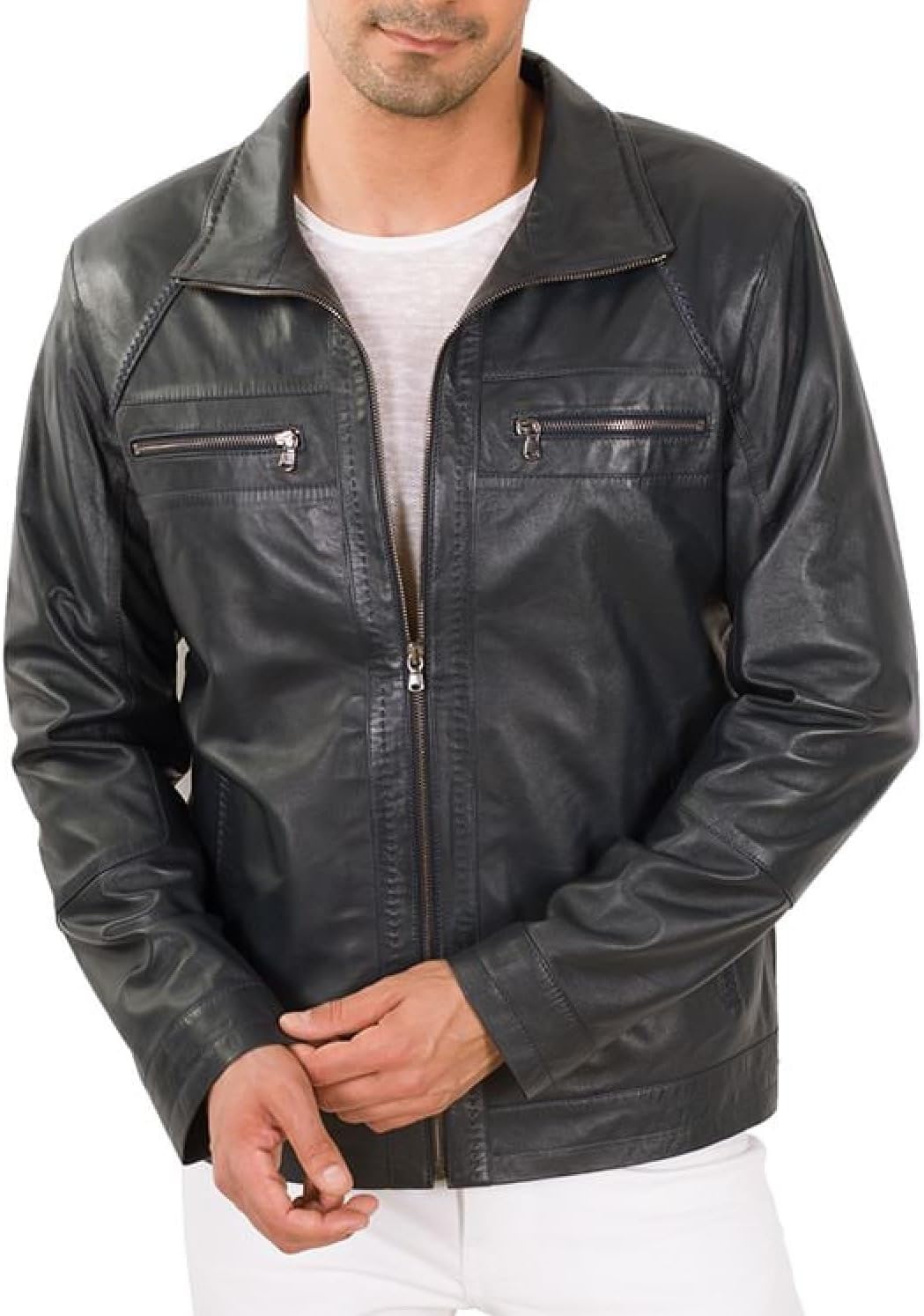 Jacket craft men lambskin black leather biker leather j…