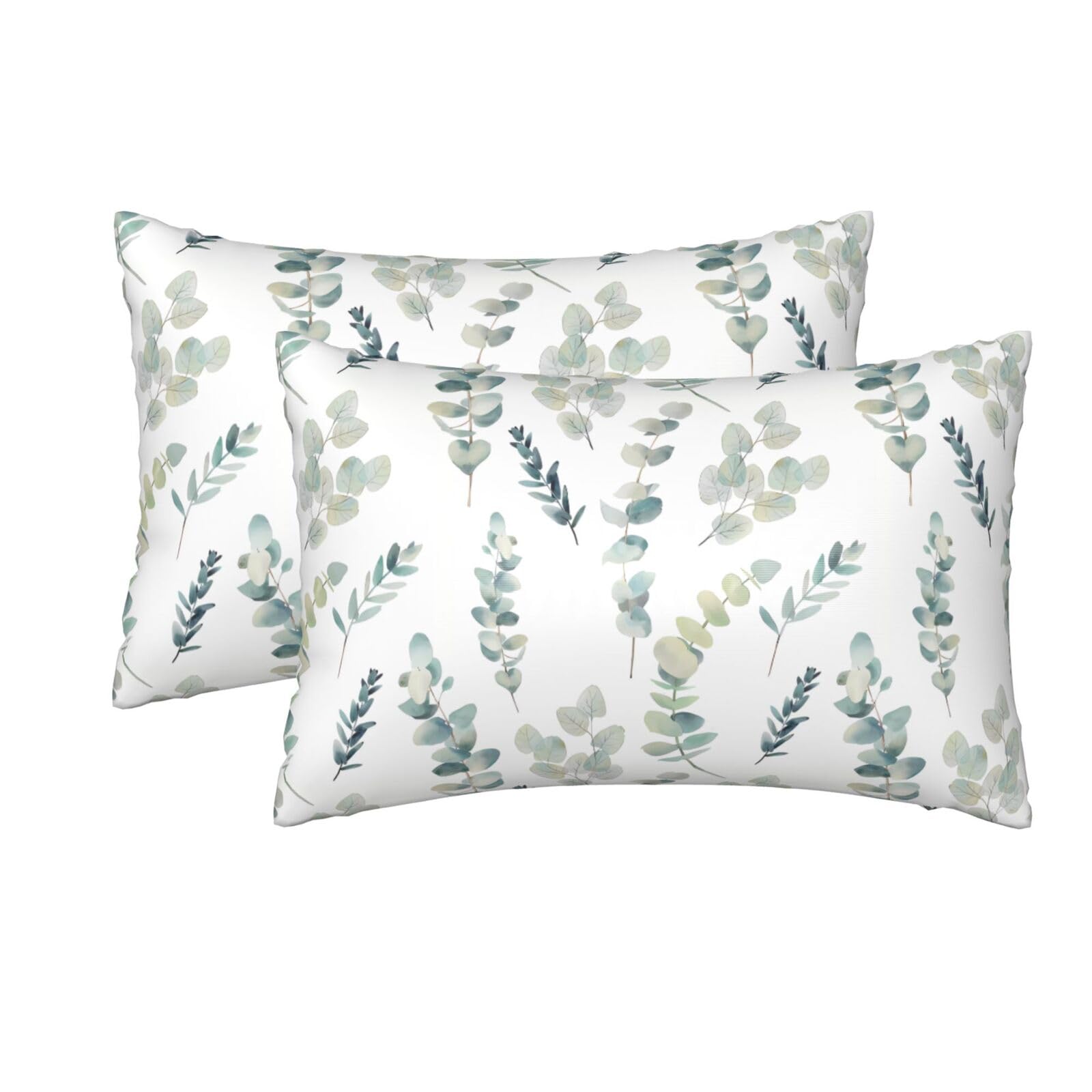 2 Pack Satin Pillowcase for Hair and Skin, Queen Size Pillow Case with Hidden Zipper, Eucalyptus Leaves Silk Pillow Cover 20x30 Inches, Soft Cooling Pillowcase for Sleeping Gift