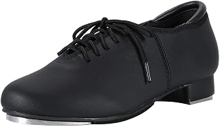 Linodes PU Leather Lace-Up Tap Dance Shoes for Women & Men - Flexible Sole, Adjustable Fit, Screwed-On Taps