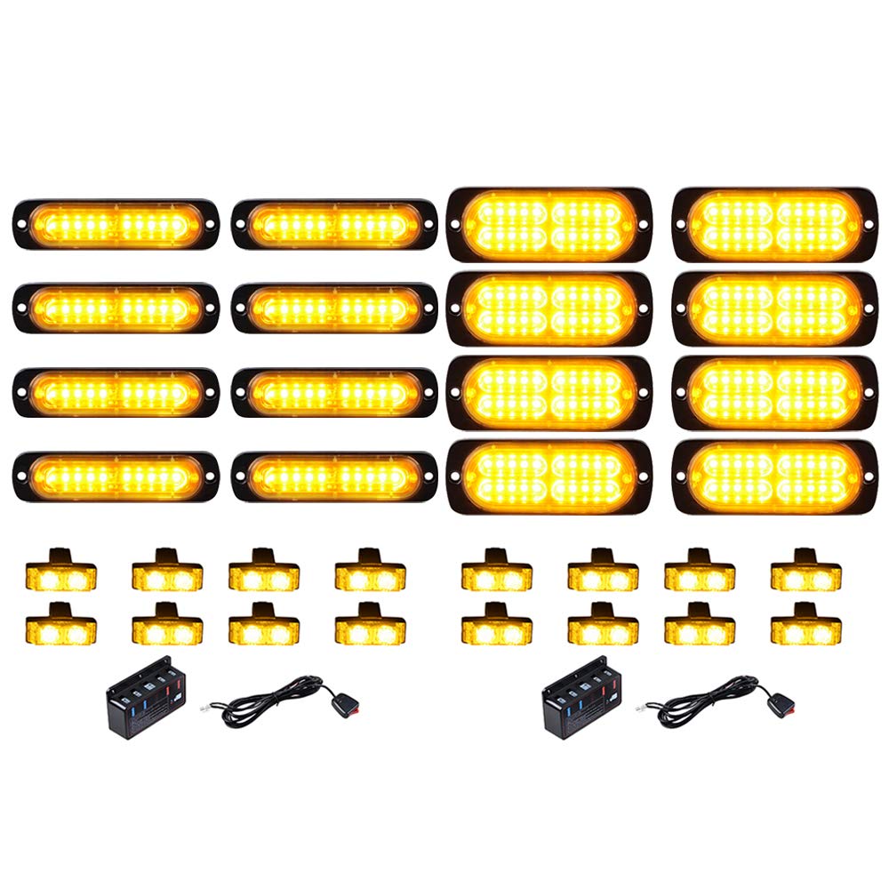 Astra Depot Set Amber 8X 10-LED and 8X 20-LED with 16pcs 2-LED Flashing Strobe Lights Bar Emergency Warning Caution Hazard