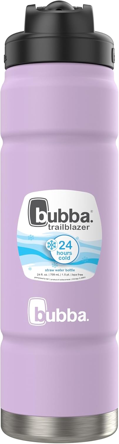 Bubba Trailblazer Stainless Steel Water Bottle, Straw Lid, Rubberized Purple, 24 fl oz