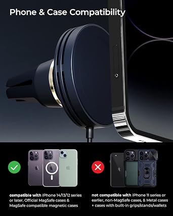 iOttie Velox Mini MagSafe Compatible Air Vent Car Mount in Midnight Blue with Wireless Charging. Compatible with MagSafe iPhones Including iPhone 12/13/14/15/16/17 Series (Car Charger Included)
