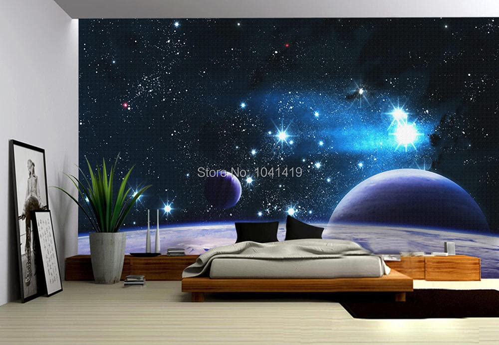 Papier peint 3d espace et planètes modernes pour grand salon de 250x175 cm