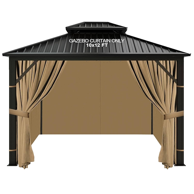 户外防水凉亭帘子四片套装（卡其色）