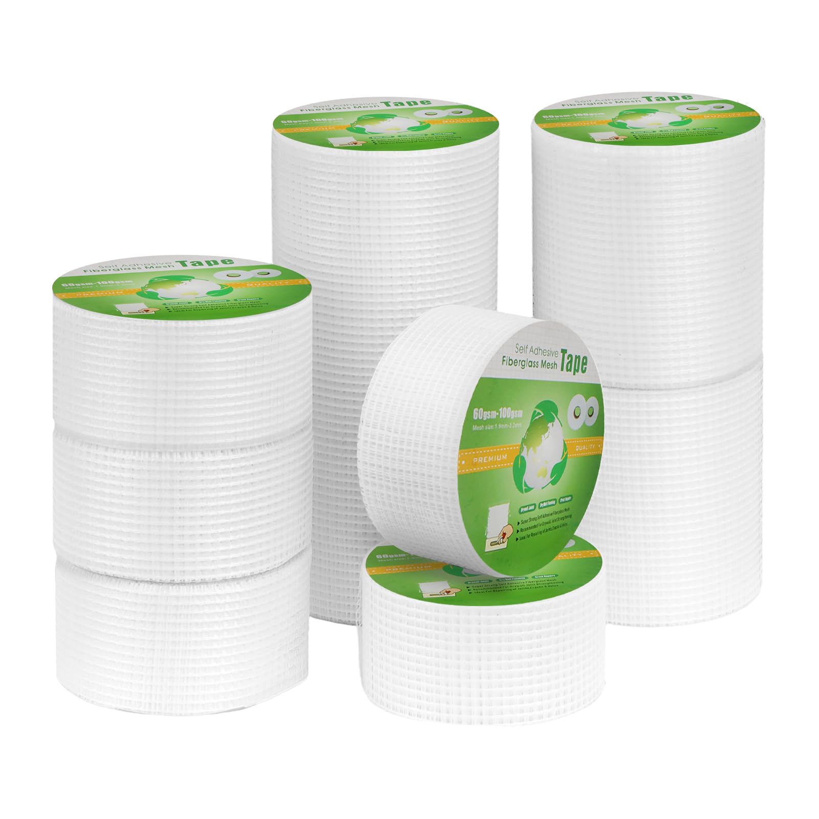 8 rotoli di nastro autoadesivo, in fibra di vetro, per lavori di riparazione e stucco, 3 misure 5 cm x 20 m, 10 cm x 20 m, 20 cm x 20 m, 20 m