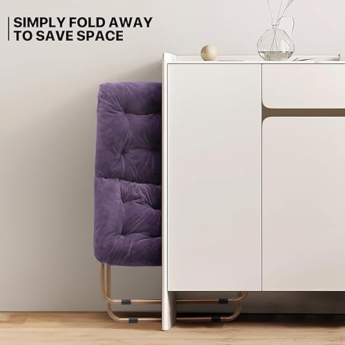 Miniatura 57 de MoNiBloom Silla cuadrada plegable de piel sintética para dormitorio, sala de estar, dormitorio, marco de metal plegable, de gran tamaño, cómoda,