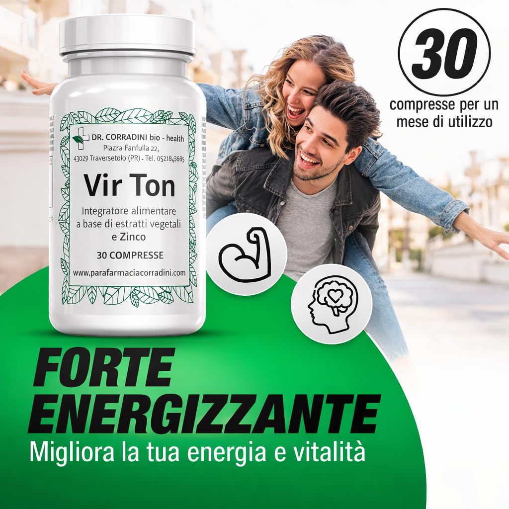 Dr. Corradini Integratore Uomo Forte Potenza e Durata con Maca Peruviana, Tribulus Terrestris alto dosaggio, Guaranà, Ginseng, Damiana e Zinco 30 Compresse