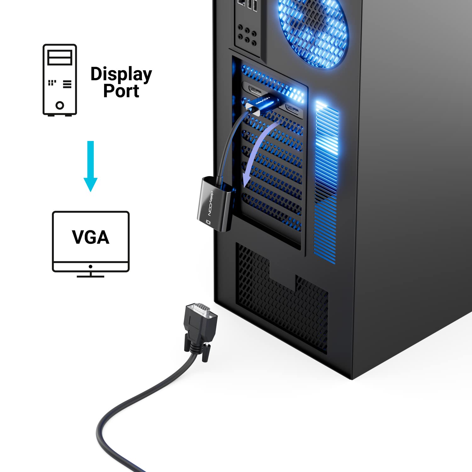 deleyCON Convertitore Adattatore da DisplayPort a VGA - Connettore DisplayPort a Presa VGA - per PC Computer Notebook Monitor Proiettore - Nero