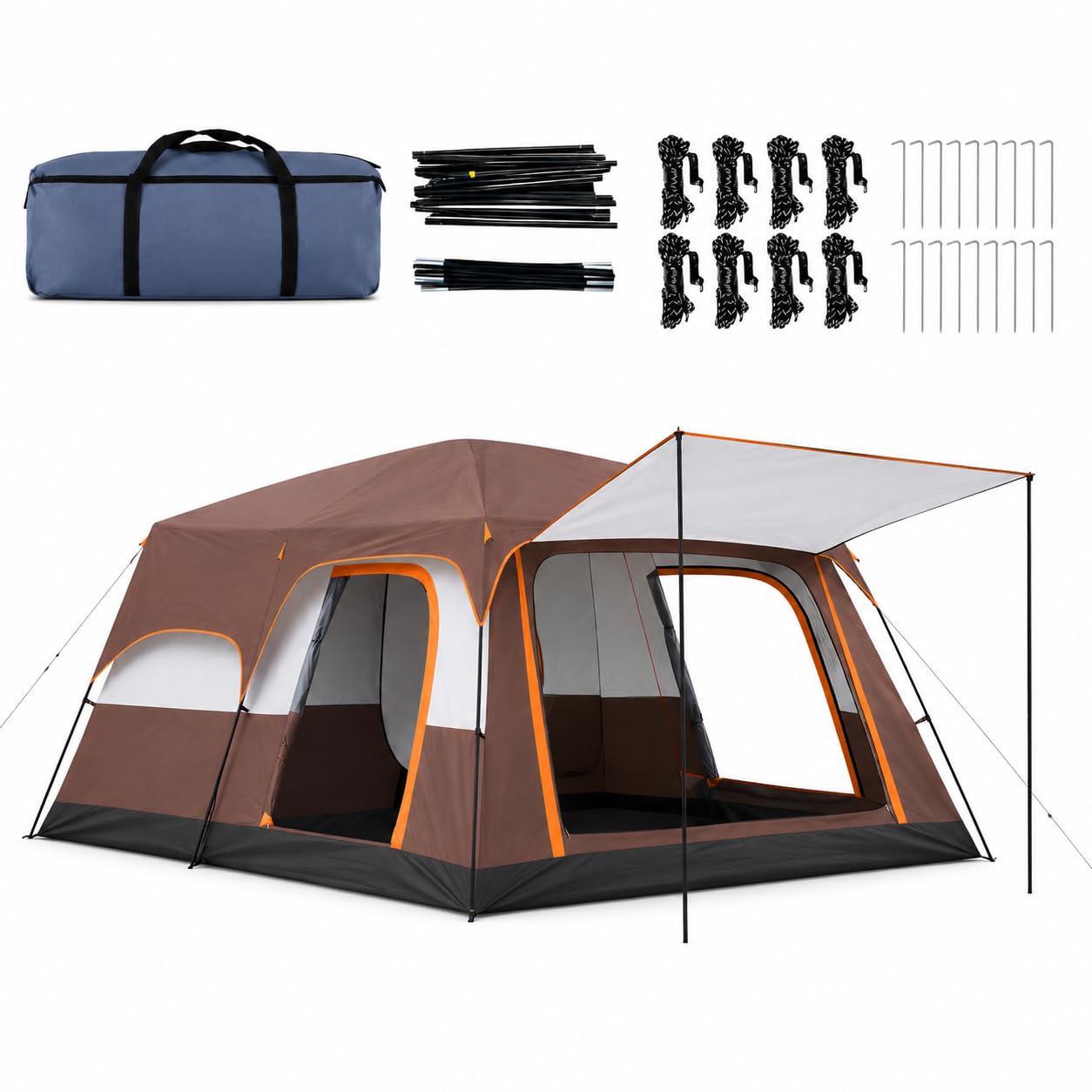 Sanavvra Casa de Campa?a Familiar 5-8 Personas, 2 Habitaciones, 2.2x1.85m, Altura 3.3m, Impermeable Pu1500 Oxford 210D, Con Vest?bulo y Claraboya, Camping 3 Estaciones