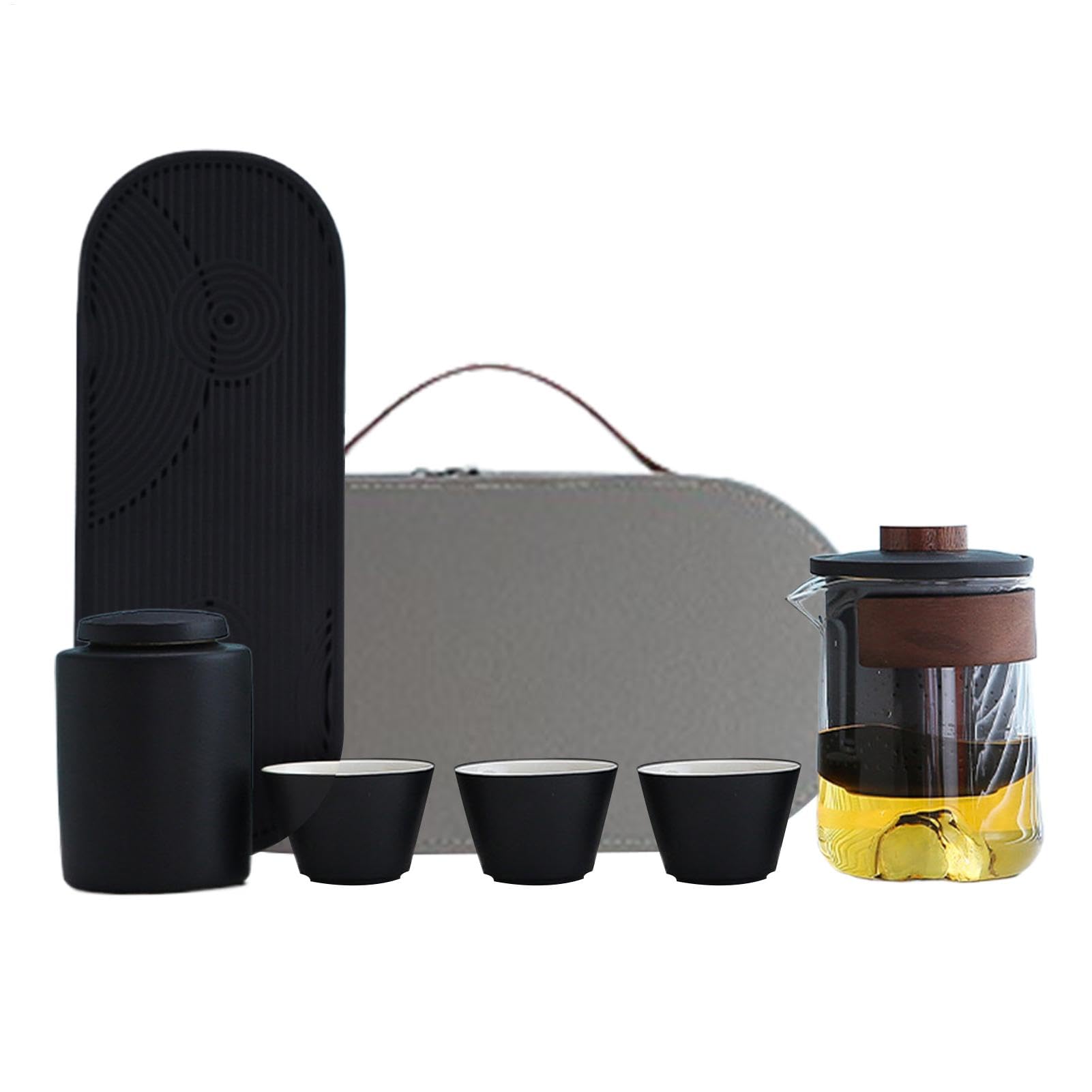 Juego de Té de Viaje con de - Juego de Té Resistente al Calor, Juego de Té | Compacto Portátil Con, Colador De Té, Bandeja De Té, 3 Tazas Y Bolsa De Almacenamiento Para Acampar