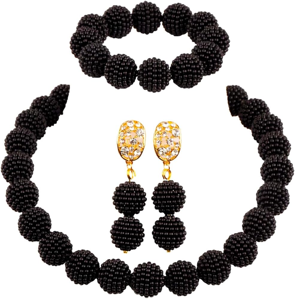 Nigerian Wedding African Beads Jewelry Set Women Simulated Pearl Necklace and Earrings