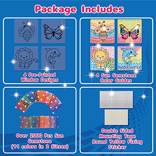 Iharpro Sun Gemstone Kit For Kids, 4 Animal Themes Window Gem Painting Art Suncatchers Kit Diamond Painting Arts And Crafts For Girls Ages 8-12 - Best Tween Gift Ideas For Girls #TOP5